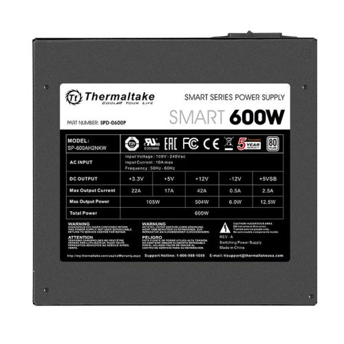 Fuente Thermaltake Smart 600W 80 Plus