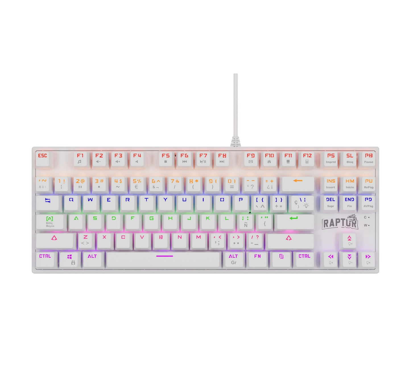 Teclado Gamer Raptor Fireclaw M87 Mecanico Retroiluminado Switch Red Outemu White