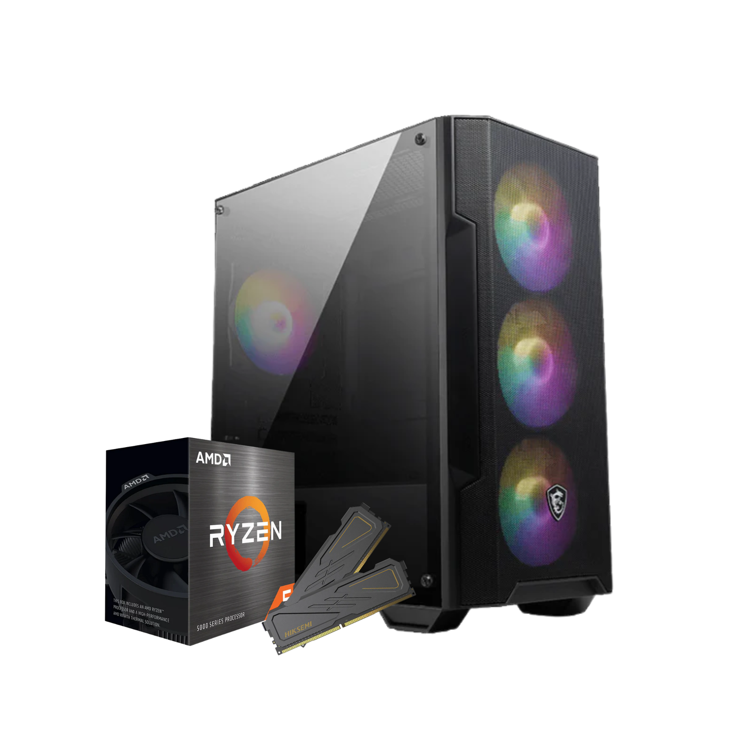 PC Gamer Armada. Ryzen 5 5600GT | Mother Gigabyte A520M K V2 | SSD 480GB | 16GB DDR4 | Fuente de 600W | Gabinete MSI MAG FORGE M100A Acrilico Mid-Tower Fan RGB x4