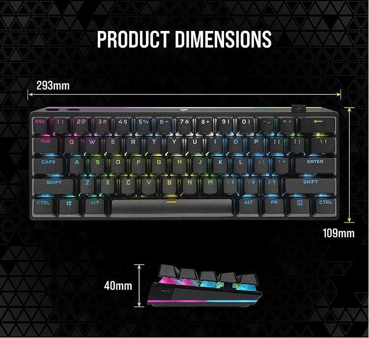 Teclado Corsair K70 PRO Mini Wireless RGB 60 Mecanico Cherry MX Black PBT