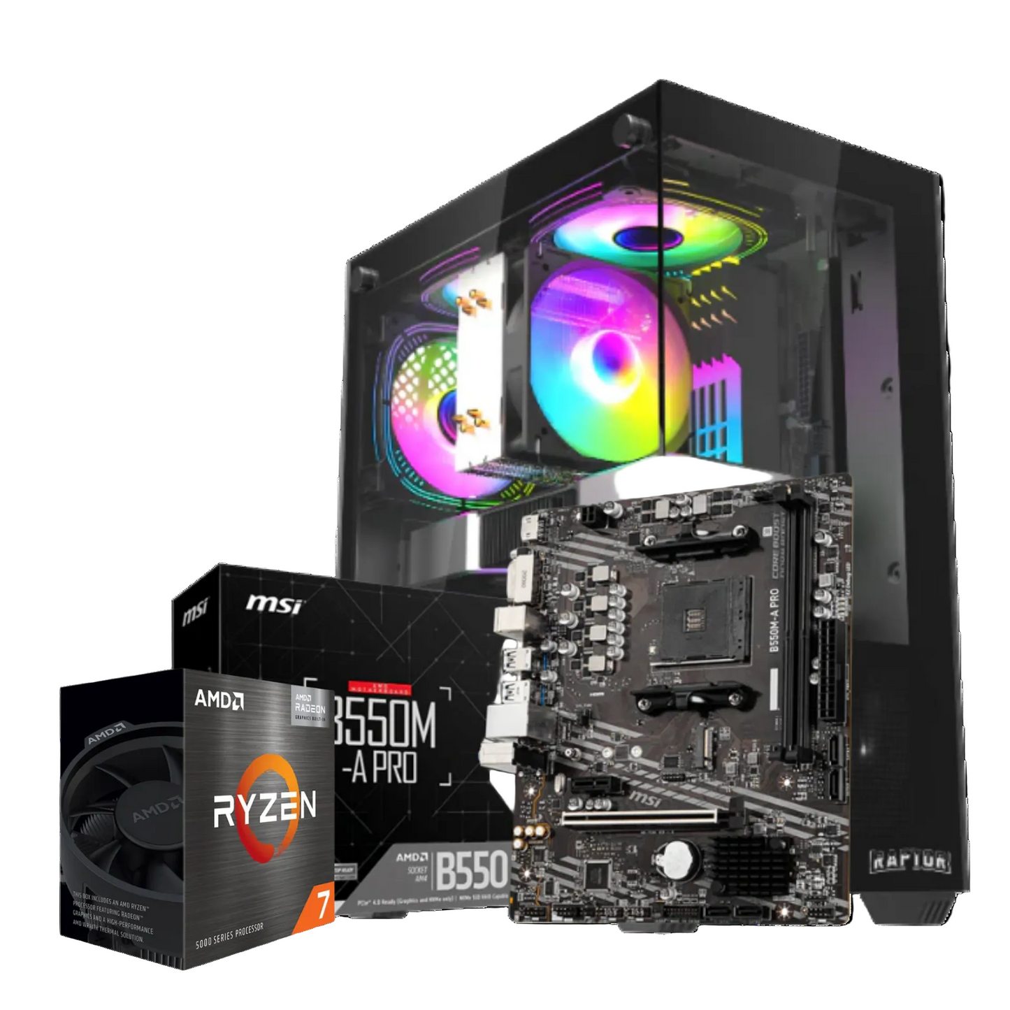 PC Gamer Armada. Ryzen 7 5700G | Mother MSI B550M-A PRO | M.2 1TB | 16GB DDR4 | Fuente de 600W | Gabinete Raptor Nova Prime TG x2 Mid-Tower RGB Fan x3 Black